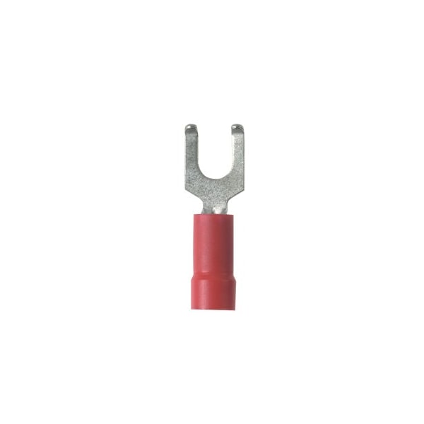 Fork Terminal, #8 Stud Size, 16 AWG, 600 V, Vinyl Insulated, Red, 100 PK